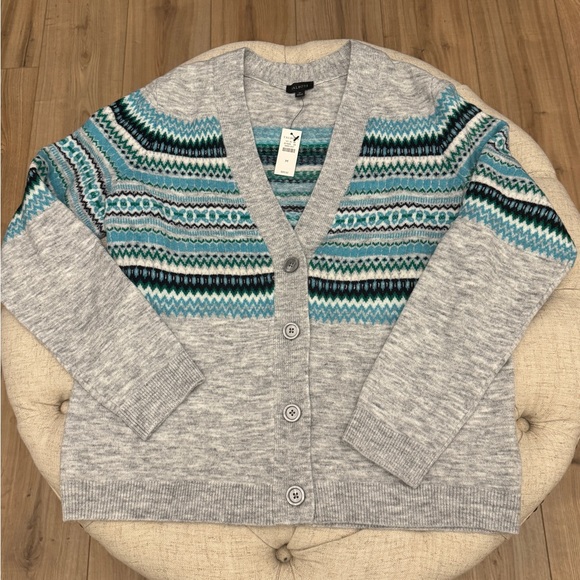 NWT Talbots V-NECK CARDIGAN - SNOWFLAKE FAIR ISLE - Picture 1 of 7